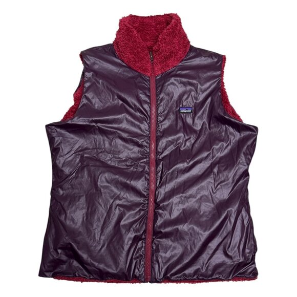 PATAGONIA Reversible 2-in-1 Faux Fur Designer Fleece Red Outdoor Vest Womens XL - Picture 2 of 8